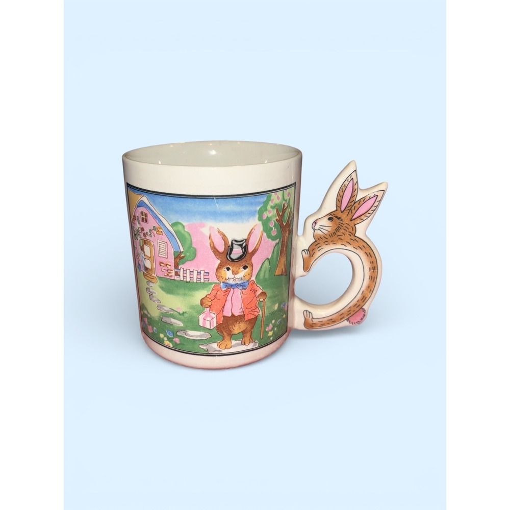 Vintage Kitschy Bunny Mug with Figural
Rabbit Handle‎